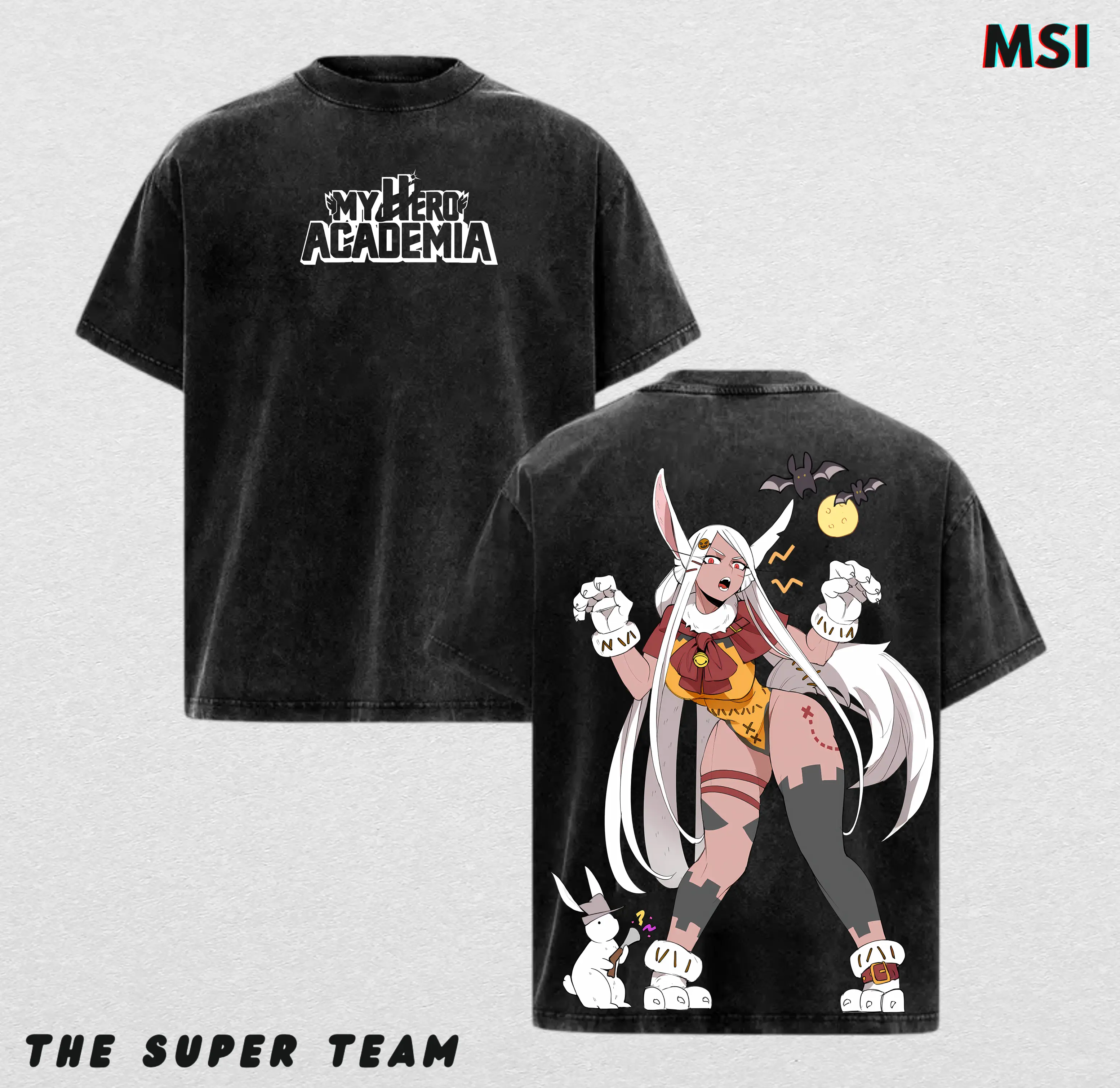 Mirko My Hero Academia Oversized Washed Tee – Heavyweight Cotton Streetwear for Anime Fans & Rabbit-Hero-Core Collectors