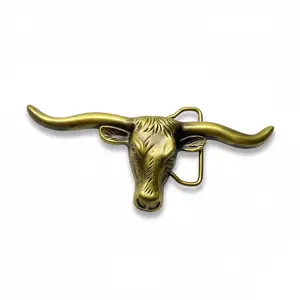 Vintage Bronze 3D Bull Head Belt Buckle, Large Western Cowboy Waistband Buckle Replacement