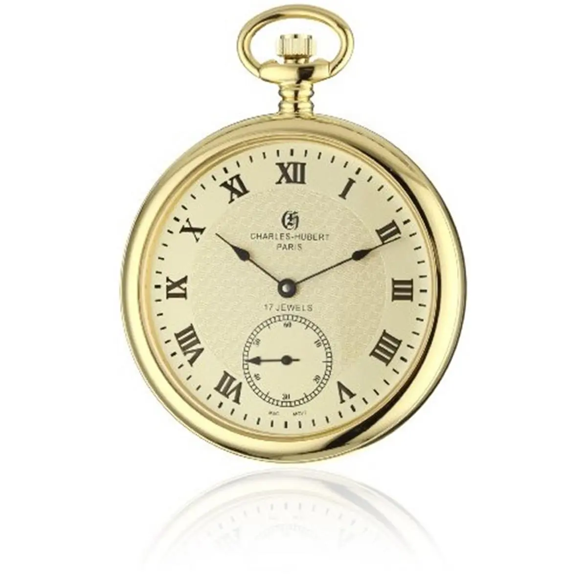 212 MAIN Unisex Analog Mechanical Pocket Watch - IP-Plated Stainless Steel, Open Face, Casual Round Gold Dial with Numerals, Push-Pull Crown, for Casual Wear, Analog Mechanical Watch