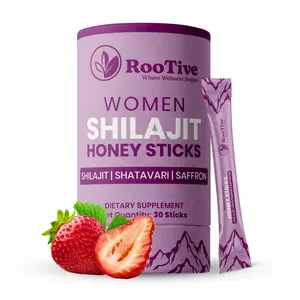 Pure Himalayan Shilajit Honey Sticks for Women with Shatavari & Saffron for Energy, Hormonal Balance & Vitality Support – Strawberry Flavor – 85+ Trace Minerals, 75% Fulvic Acid – 30 Stick