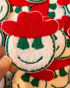 Cowboy Smiley Face, Chenille smiley cowboy, smiley face patch, chenille patch, hat patch, smiley face patch, kids patch