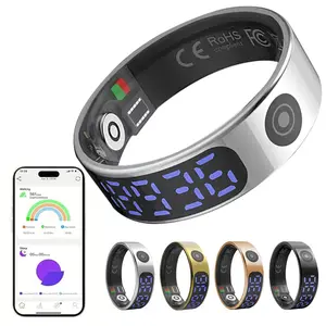 Smart Rings for Women Men, Fitness Tracker Health Ring with LED Display Screen, Sleep Tracker Rings Compatible with iOS/Android Activity Tracker/Heart Rate/Sleep/Step, Wearable Wireless
