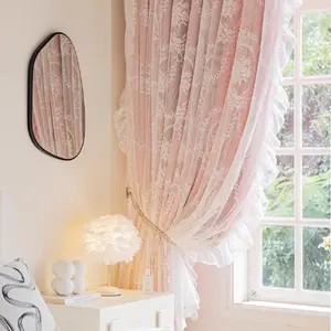 Double Layer Lace Curtain, 1 Count Solid Color Blackout Curtain, Heat Insulation & Sun Protection Curtain, Window Curtain for Home Living Room Bedroom, Room Decor Curtain