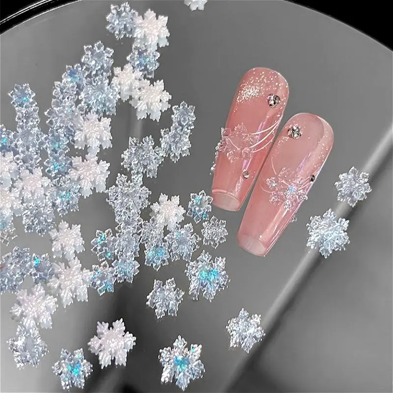 Shiny White Silver Snowflakes Winter Christmas Tree Wreath Bowknot Pearl Rhinestone Nail Charms Art Accessories Decorations Tool