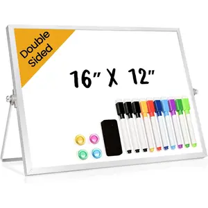 Portable 16" x 12" Double-Sided Desktop Dry Erase Whiteboard with Stand for Office, Home and School