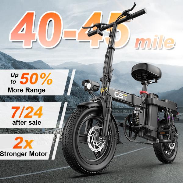 【VoltX】740W Lightweight Double Motor Electric Bike for Adults,20MPH,48V15A Removable Battery,40-45Miles Range,11 shock absorption,Dual-seat design Foldable Double-Suspension  14" Fat Tires 300 Lbs Load for Commuting & All-Terrain Riding，Free accessories