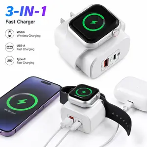 23W 3-in-1 charger, capable of charging three devices simultaneously, with built-in wireless charging for watches, suitable for cube