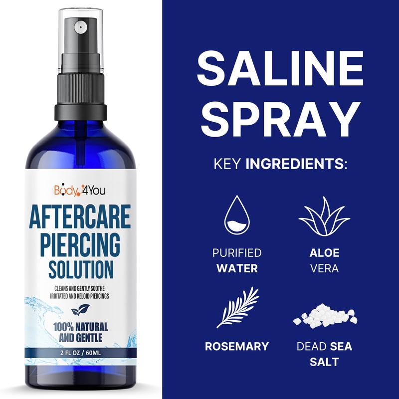 Natural Piercing Aftercare Spray Ear & Nose | Pure Saline Solution | Piercing Bump Treatment | Earring Keloid Removal, 2oz Oral Nozzle
