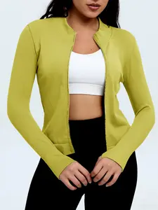 2026 Colorful Zipper Sweatshirt Running Yoga Sport Stand Collar Slim Fit Long Sleeve Top, Sporty Style, All Seasons, Gym Sportswear