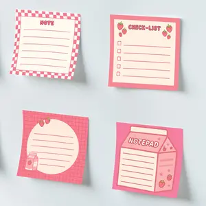 Cute Pink Sticky Notes Set | 4-Pack Strawberry & Milk Kawaii Variety Pack with Checklist | Aesthetic Stationery Gift for Women, Teens, Students | 3x3 Journal & Planner Supplies | 200 Sheets