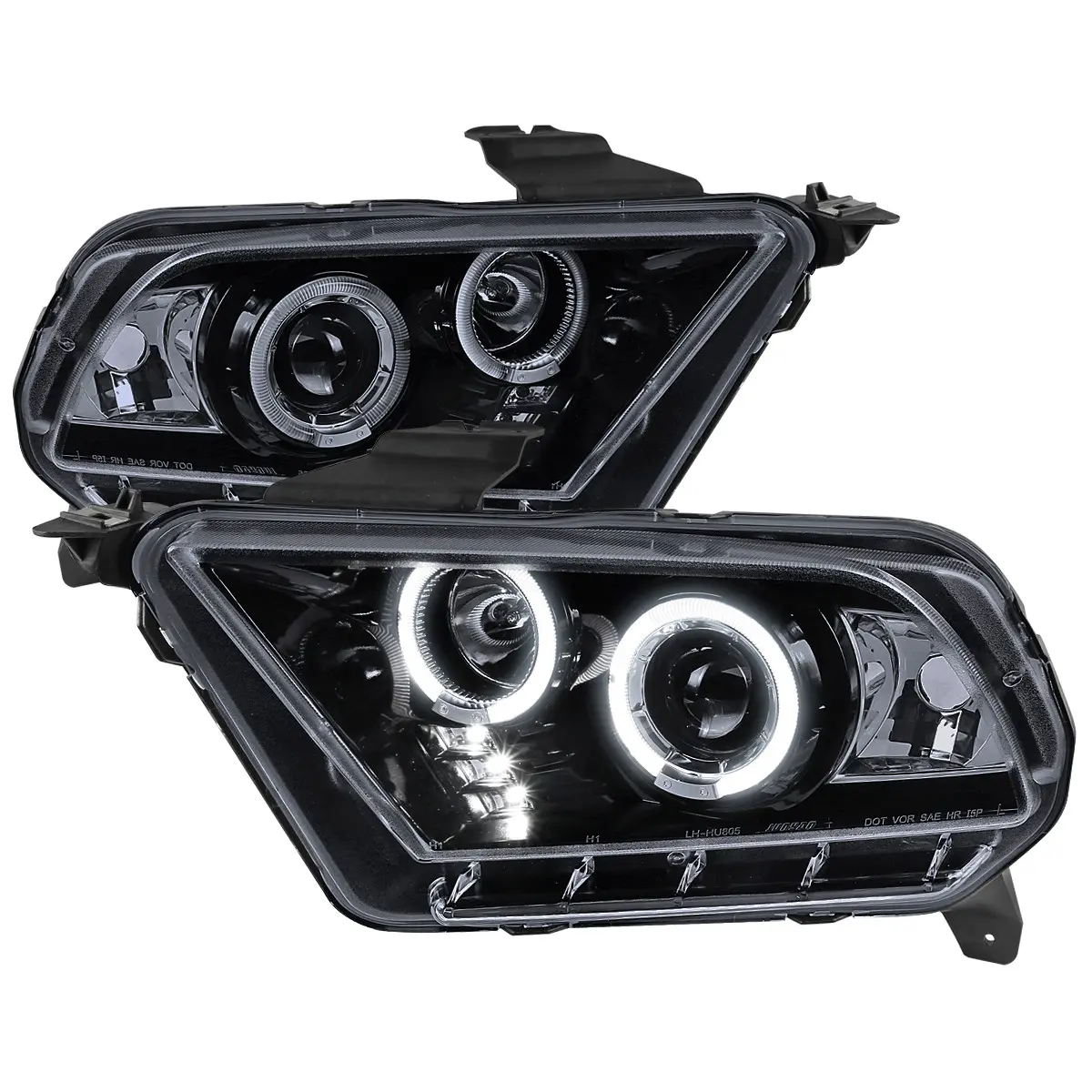 2010-2014 Ford Mustang Dual Halo Projector Headlights (Glossy Black Housing/Smoked Lens)
