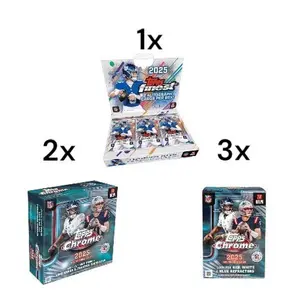 NFL Pick Your Team Card Break #4422 6 Box- (1x) 2025 Topps Finest Hobby Box- 2 Autos, (2x) 2025 Topps Chrome Megas,(3x) 2025 Chrome Blaster Boxes