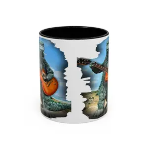 Godzilla with guitar Accent Coffee Mug, 11oz