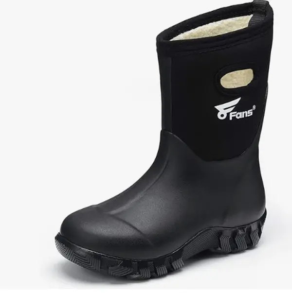 8Fans Waterproof Rubber Boots, Insulated Winter Snow Boots with Warm Liners, Non-Slip Outdoor Fishing Boots in Youth Sizes