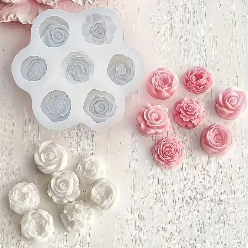 DIY wax product mold, 7-link flower and floral mold, Silicone mold, Candle molds, suitable for making small floral scented candles, wax melts, drip resin, gypsum cement, can be used for home decoration, holiday gifts, Handmade crafts