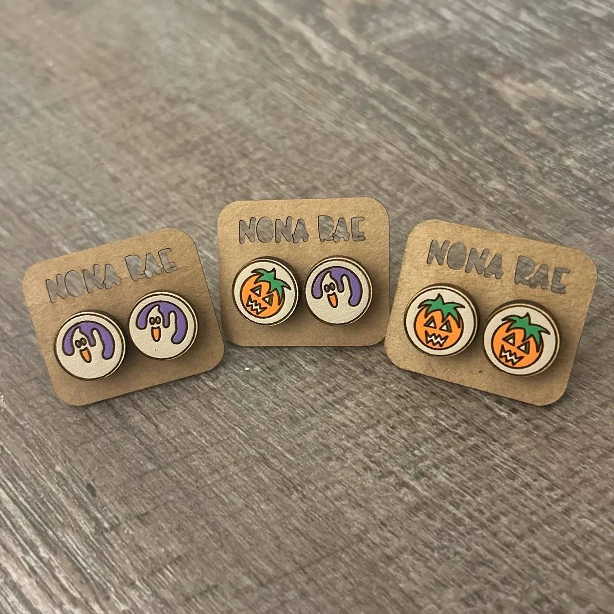Halloween Sugar Cookie Earrings - Wooden Earrings - Pumpkin Jack-o-lantern Ghost