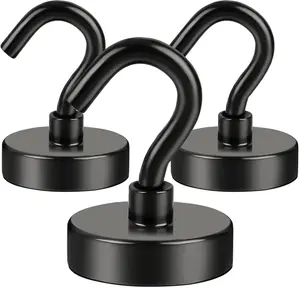 Hooks for Hanging String Lights, Black Magnetic Hooks 30lbs+ Magnet Hook 2025 Cruise Cabin Ship Essentials Heavy Duty Strong Magnets Refrigerator Fridge Classroom Kitchen Grills Home 3PCS