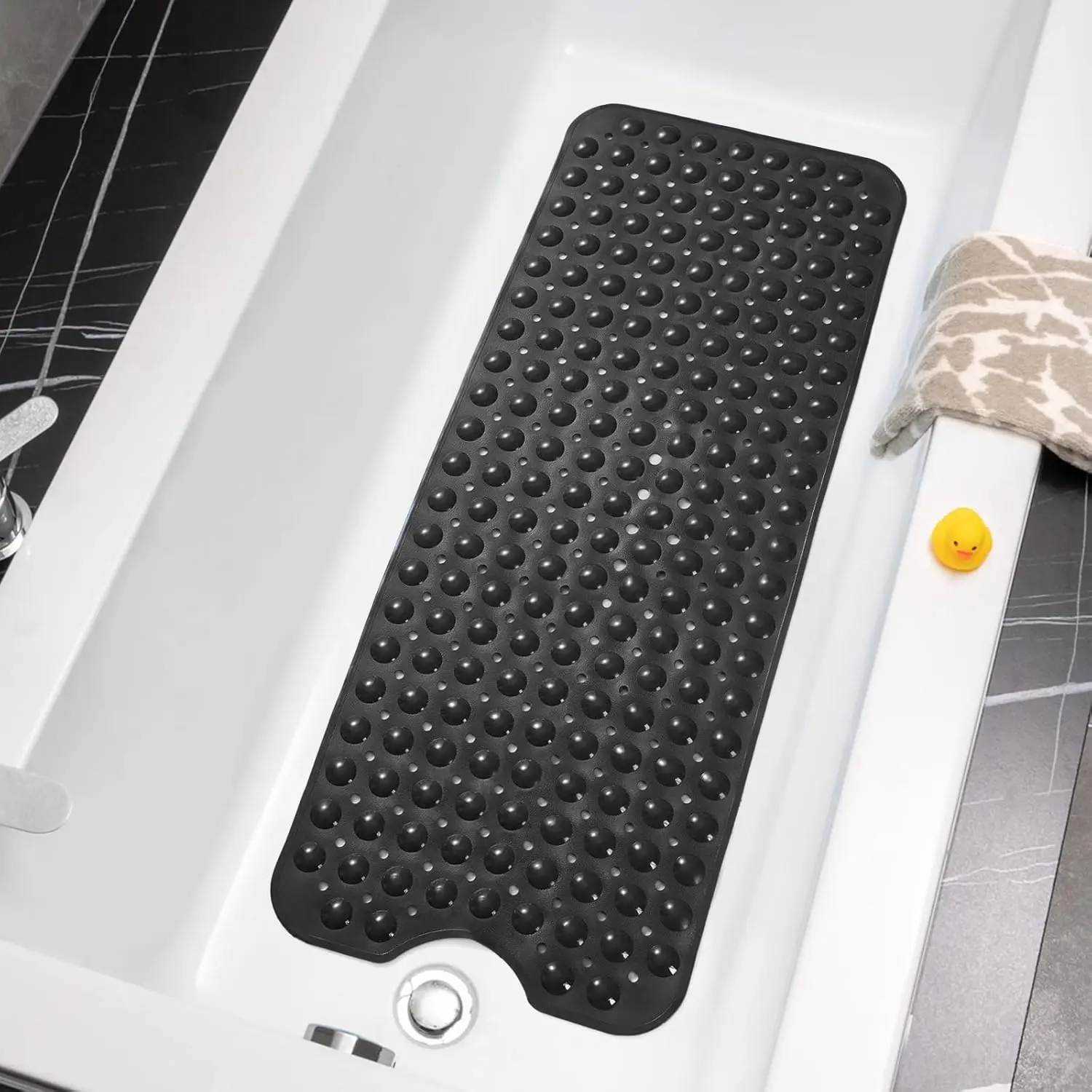 Never Slip Again! Extra Long Bath Mat 40x16 Inch – 200 Strong Suction Cups Hold Tight, 176 Drain Holes Dry Fast, Machine Washable Soft PVC Shower Mat for Bathroom Home Gym Dorm Family