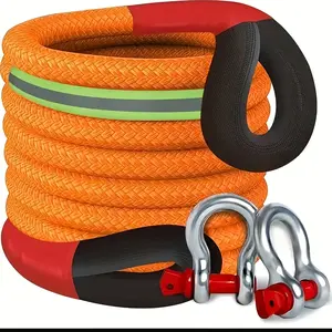 Heavy-duty Tow Rope and Tow Hook Combo Set in 3 Sizes, 196.85-inch Nylon Recovery Rope (5 Meters / 7 Meters / 9 Meters), with 2 Steel U-shaped Hooks and a Storage Bag, Suitable for Truck, SUV, UTV, ATV Off-road Recovery