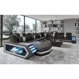 Eileend Leather Sectional Sofa with LED Lights | Futuristic Furniture