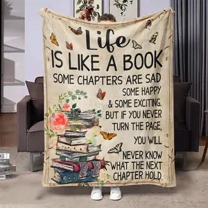 Book Pattern Blanket, Soft Throw Blanket, Slogan Print Blanket, Air-conditioned Room Blanket, Warm Nap Blanket for Home Office Travel Camping, Gifts for Book Lovers