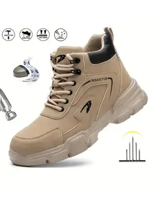 Men's Casual Lace Up High Top Safety Shoes, Lightweight Breathable Outdoor Work Shoes, Work Safety Sneakers, Durable Steel Toe Boots, Comfortable Non-slip Anti-smashing Walking Shoes for Daily Wear, Footwear