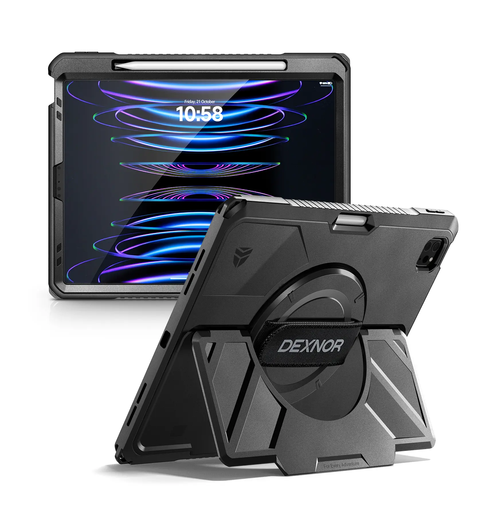Dexnor Case for iPad Pro 12.9 inch 6th/5th/4th/3rd Gen (2022/2021/2020/2018),Rugged Protective Case with 360° Rotating Hand Strap & Stand & Screen Protector & Pencil Holder Shockproof Cover