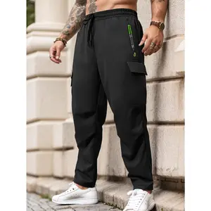 Men's Lightweight Cargo Pants with Drawstring Elastic Waist, Multiple Zipper Pockets & Large Side Pockets - Breathable Regular Fit Casual Outdoor Pants for Spring/Fall, Men's Sweatpants