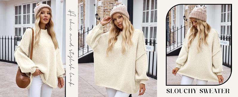 Imily Bela【Oversized】Womens Sweaters Mock Neck Batwing Long Sleeve Fall Trendy Ribbed Knit Casual Tunic Sweater