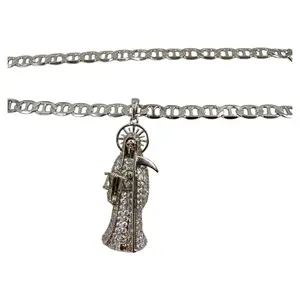 Small Grim Reaper Pendant with Shiny Silver-Tone Micropavé 5 cm Elegant Jewelry Cubanlinkchain 22 Inch Chain 5 Millimeters Wide Perfect for Women