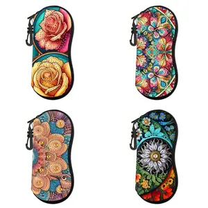 DIY Diamond Arts Colorful Painting Kit, PU Leather Zipper Glasses Case, Portable Glasses Protective Bag, DIY Diamond Arts Colorful Painting Supplies, Floral Pattern, Creative Project