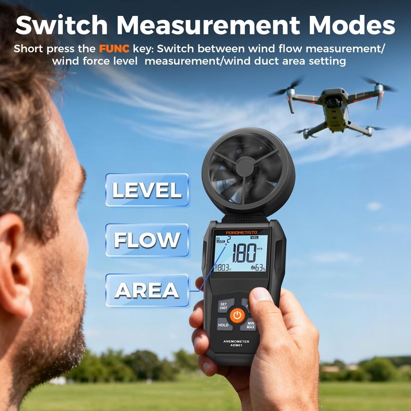 POROMETISTO AEM01 Digital Anemometer 0.8~40m/s Wind Speed Meter Handheld Humidity Air Velocity Airflow -20~60°C Temperature Test