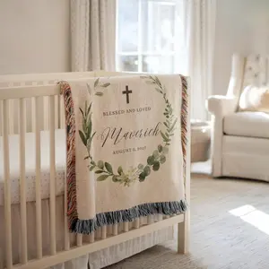 Personalized Baptism Gift Baby Blanket for Baptism Christening Gift Woven Baby Blanket Cross Baptism Baby Baptism Gifts Baptism Boy or Girl
