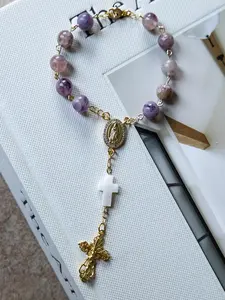 Advent Purple Car Decade Rosary - Steering Wheel Decade Rosary | 18K Gold Plated Catholic Gift - Rosary Car Charm