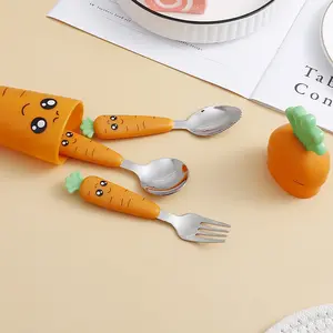 4pcs/set Carrot Shape Travel Utensil Sets for Lunch, Stainless Steel Camping Cutlery Set with Cute Carrot Shape & Storage Box, Reusable Flatware