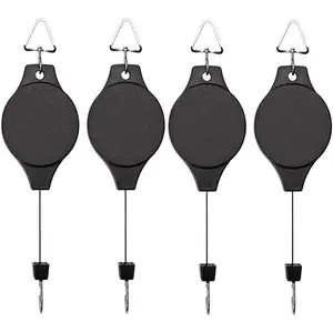 4 Pack  Hook Pulley, Retractable  Hanger Easy Reach Hanging Flower Basket for Garden Baskets Pots and Birds Feeder Hang High up and Pull Down to Water Or Feed