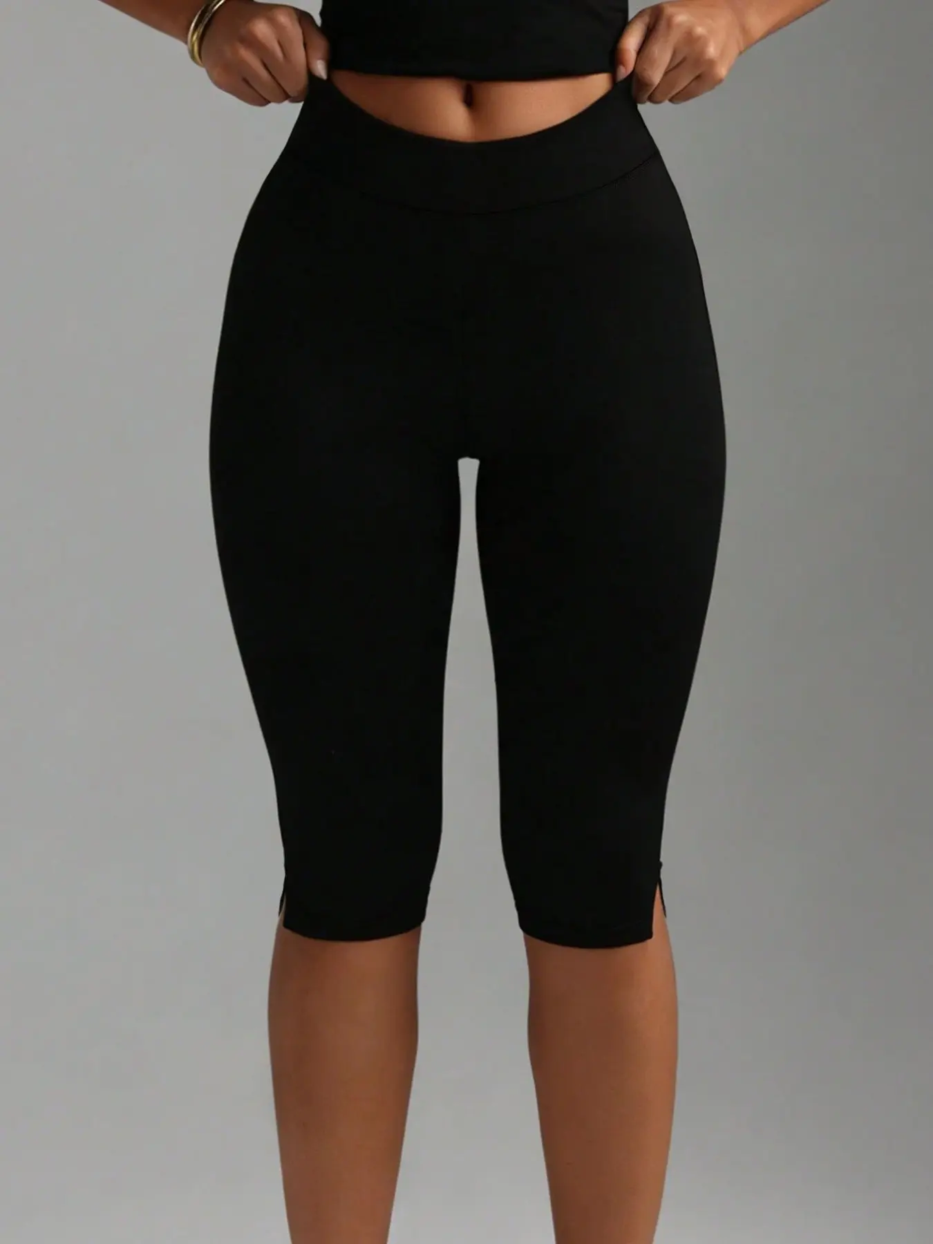 High-Waisted Knee-Length Leggings, Slim Fit, Women's Fashion, Daily & Light Sports Wear, High Waist Activewear, Minimalist Versatile Style, High Waist Sportswear, High Waists Leggings