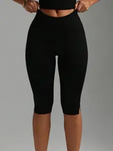 High-Waisted Knee-Length Leggings, Slim Fit, Women's Fashion, Daily/light Sports Wear, Minimalist Versatile Style