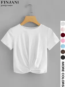 Women's Casual Minimalist Plain Front Twist Short Sleeve T-Shirt, Loose-Fitting Comfortable and Stylish Top, Perfect for Everyday Wear, Streetwear