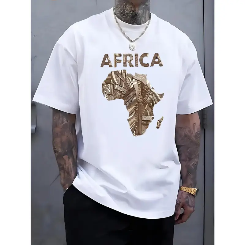 Men's Casual Graphic T-Shirt - Breathable Micro-Elastic Polyester Fabric, Round Neck, Short Sleeve Tee, Regular Cut, Mensfashion Top for Everyday Wear