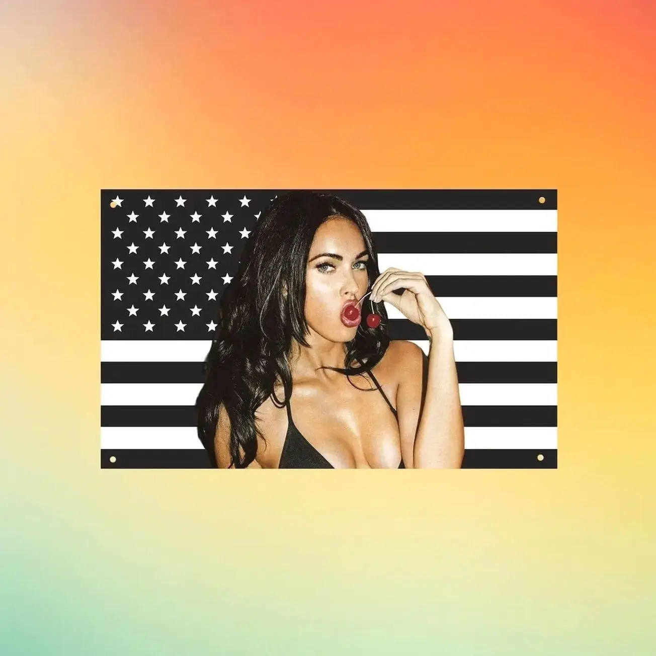 Megan Fox Y2K USA Flag Wall Tapestry, Hot Actress Wall Flag, Celebrity Bedroom Decor, Transformers Fan Gift