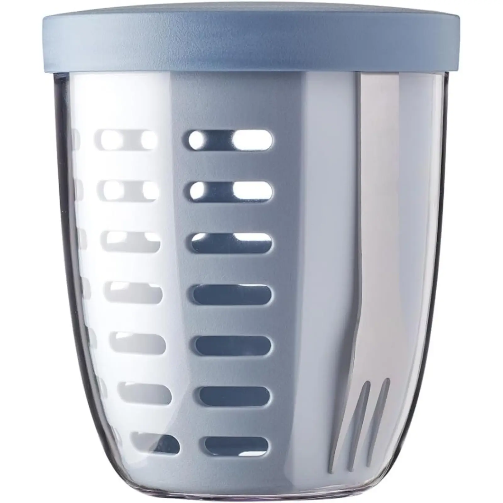 Nordic Blue 600ml Ellipse Food Storage Container, On-The-Go Fruit & Veggie Pot with Fork and Colander