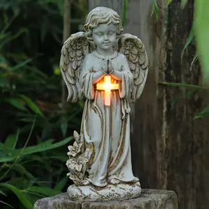 Angel Statue for Garden,Solar Angel for Cemetery Decorations,Garden Memorial Angel, Praying Angel Figurine for Patio Lawn Yard Porch Decorations,12.12inch