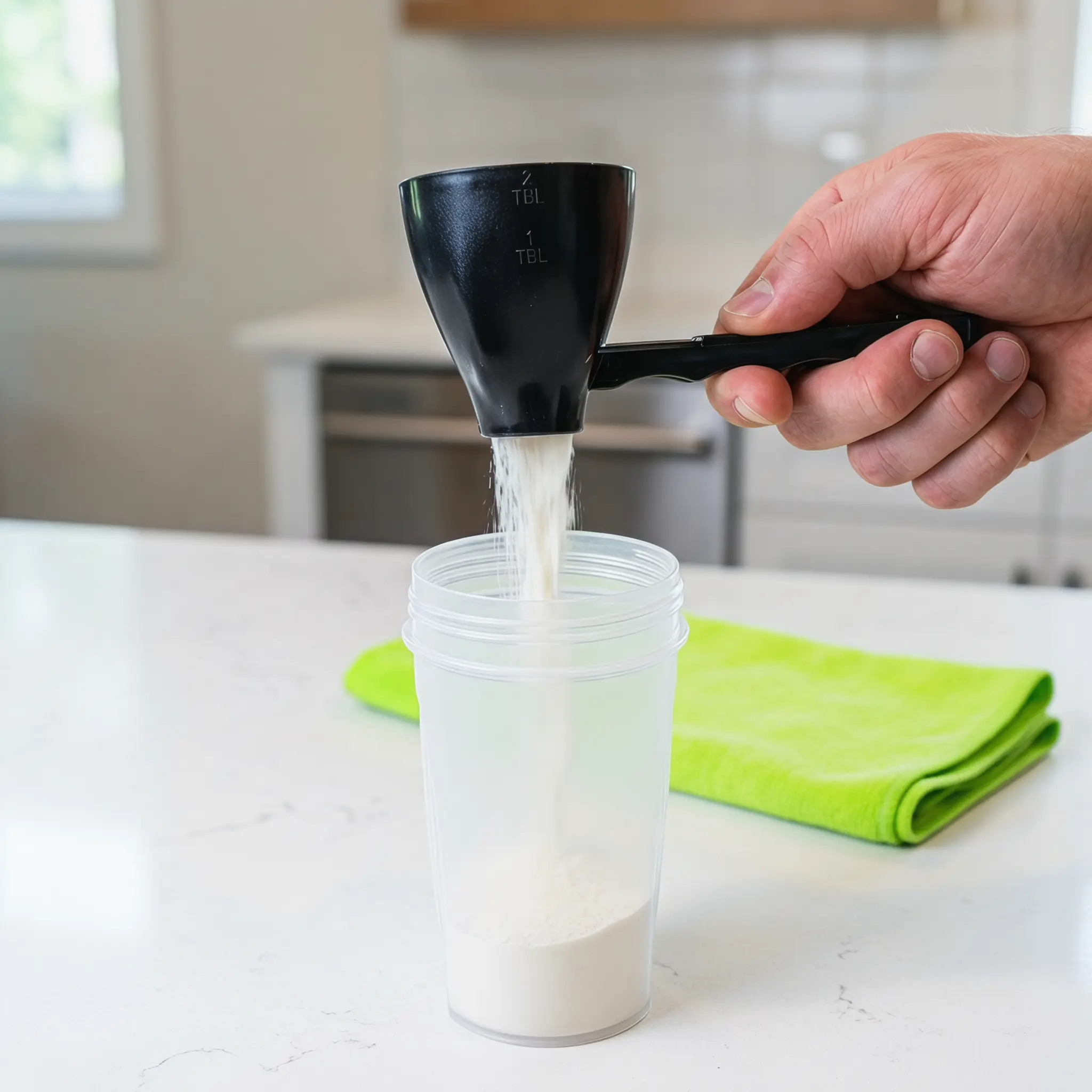 Effortless Adjustable Spill-Proof Protein Powder Scoop, Ergonomic long handle for precise pouring, no waste and no messy spills. Perfect for protein, pre-workout, creatine, milk powder and baking powder. Portable durable daily tool for home-YYA