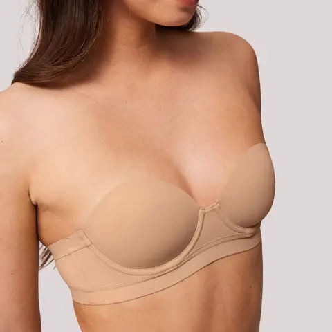HALOBLISS Strapless Bras for Women Small Breasted Balconette Demi Underwire Lightly Lined Seamless Bra 32AA-38A Fit Smooth Polyester Soft