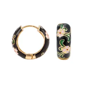 Huggie Hoop Earrings for Women Girls Multicolored Flower Earring Gold Color