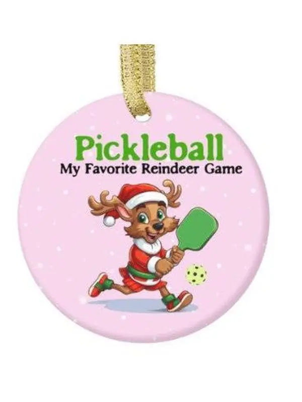 Ceramic Pickleball Reindeer Ornament, Festive Christmas Tree Decoration for Home Holiday Decor