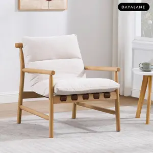 DAYALANE [Valentine's Day]Mid Century Modern Beth Sling Accent Chair Living Room Chair with Solid Wood Frame Comfy Upholstered Single Sofa Armchair for Reception Bedroom Reading Beige