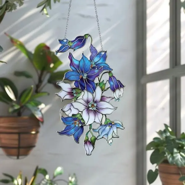 6-Inch Hangable Columbine Flower Glossy Acrylic Window Hanging Ornament, Colorful Lightweight Reflective Modern Long-Lasting Gender-Neutral Home Garden Decor, Valentines Day Anniversary Gift