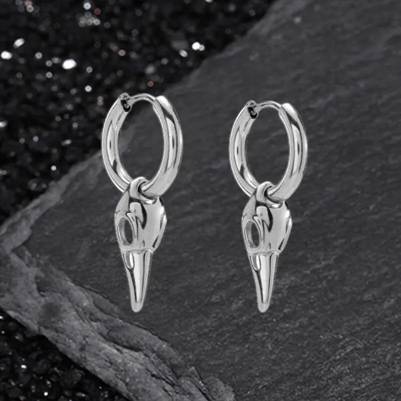 GTHIC Simple Crow Head Stainless Steel Beast Drop Earrings for Men Women Daily Wear Fashion Animal Jewelry Accessories